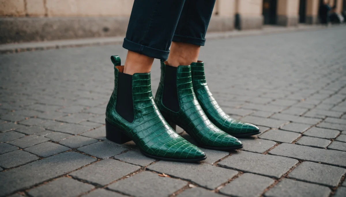 Les chaussures en croco et bottines élastiques : le retour des textures sophistiquées
