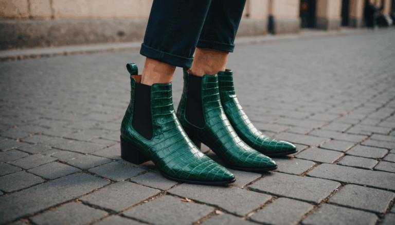 Les chaussures en croco et bottines élastiques : le retour des textures sophistiquées